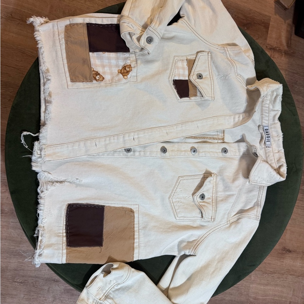 Custom Patchwork Teddy Bear Denim Jacket - image 3
